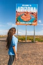 Welcome to Arizona road sign. Large welcome sign greets travels in Paje Canyon, Arizona, USA Royalty Free Stock Photo