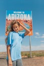 Welcome to Arizona road sign. Large welcome sign greets travels in Paje Canyon, Arizona, USA Royalty Free Stock Photo