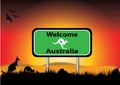 Welcome to Australia sign in the sunset