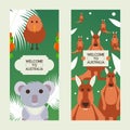 Welcome to Australia, vertical banners with cute animals, vector illustration Royalty Free Stock Photo