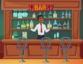 Welcome to bar, catering business service, man owner of bar, cafe or restaurant standing