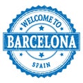 WELCOME TO BARCELONA - SPAIN, words written on blue stamp