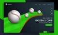 Welcome To Baseball Club Landing Page with Closeup View of Baseball