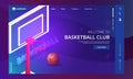 Welcome To Basketball Club Landing Page Design with Realistic Basketball Net, Ball on Field Royalty Free Stock Photo