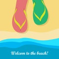 Welcome to Beach. Pair of Colorful Flip Flops Royalty Free Stock Photo