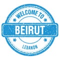 WELCOME TO BEIRUT - LEBANON, words written on blue stamp