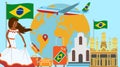 Welcome to Brazil postcard. Travel and journey concept of Latinos country vector illustration with national flag of Brazil
