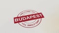 WELCOME TO BUDAPEST stamp red print on the paper. 3D rendering