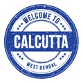 WELCOME TO CALCUTTA - WEST BENGAL, words written on blue stamp