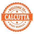 WELCOME TO CALCUTTA - WEST BENGAL, words written on orange stamp