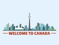 Welcome to Canada city downtown buildings silhouette canadian cityscape vector illustration
