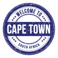 WELCOME TO CAPE TOWN - SOUTH AFRICA, words written on blue stamp