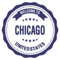 WELCOME TO CHICAGO - UNITED STATES, words written on blue stamp