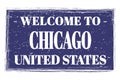 WELCOME TO CHICAGO - UNITED STATES, words written on blue stamp