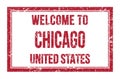 WELCOME TO CHICAGO - UNITED STATES, words written on red rectangle stamp