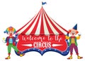 Welcome to the circus banner with clown performance