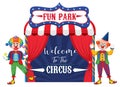 Welcome to the circus banner with clown performance