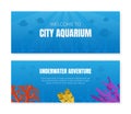 Welcome to City Aquarium Banner Template, Underwater Adventure Flyer, Invitation Card Vector Illustration