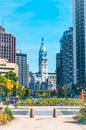 Philadelphia City Hall from Logan Square on a sunny spring day