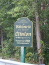 Welcome to Clinton Massachusetts Incorporated 1850 (green sign vintage) Royalty Free Stock Photo