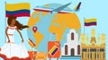 Welcome to Colombia postcard. Travel and journey concept of Latinos country vector illustration with national flag of Colombia