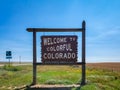 Welcome to colorful Colorado road sign at state line Royalty Free Stock Photo