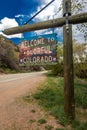 Welcome to Colorful Colorado State Road Sign near Utah/Colorado border going towards Norwood Colorado Royalty Free Stock Photo