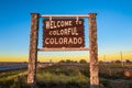 Welcome to colorful Colorado street sign along Interstate I-76 Royalty Free Stock Photo