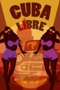 Welcome to Cuba retro poster. Cuba Libre. Vector stok.