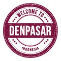 WELCOME TO DENPASAR - INDONESIA, words written on violet stamp