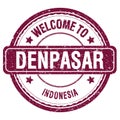 WELCOME TO DENPASAR - INDONESIA, words written on violet stamp