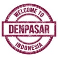 WELCOME TO DENPASAR - INDONESIA, words written on violet stamp