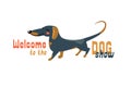 Welcome To Dog Show. Color Animal Dachshund Slogan For Poster Design, Booklets. Pet Lettering For Print. Vector