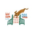Welcome To Dog Show. Color Slogan For Poster Design, Booklets. Pet Beagle Lettering For Print. Vector Illustration.