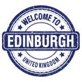 WELCOME TO EDINBURGH - UNITED KINGDOM, words written on blue stamp