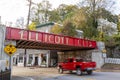 Welcome to Ellicott City sign written in large capital letters on side of the B&O railroad bridge at the entrance of city Royalty Free Stock Photo