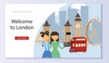 Welcome to England banner vector illustration. London tourist sights and symbols of Great Britain, discover United