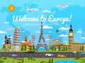 Welcome to Europe poster with famous attractions