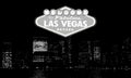 Welcome to Fabulous Las Vegas Nevada. Classic retro Welcome to Las Vegas sign on big city background. Simple modern