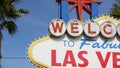 Welcome to fabulous Las Vegas retro neon sign in gambling tourist resort, USA. Iconic vintage banner as symbol of casino, games of Royalty Free Stock Photo