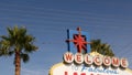 Welcome to fabulous Las Vegas retro neon sign in gambling tourist resort, USA. Iconic vintage banner as symbol of casino, games of
