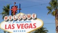 Welcome to fabulous Las Vegas retro neon sign in gambling tourist resort, USA. Iconic vintage banner as symbol of casino, games of Royalty Free Stock Photo