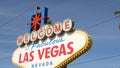 Welcome to fabulous Las Vegas retro neon sign in gambling tourist resort, USA. Iconic vintage banner as symbol of casino, games of Royalty Free Stock Photo