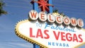 Welcome to fabulous Las Vegas retro neon sign in gambling tourist resort, USA. Iconic vintage banner as symbol of casino, games of