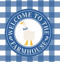 Welcome to the farmhouse pattern with hand drawn goose wearing a bow. Countryside farm kitchen design for print, textile, decor,