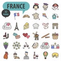 Welcome to France. Colored vector icons about France with strokes. Sights of France Royalty Free Stock Photo