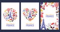 Welcome To France Greeting Souvenir Cards, Print Or Poster Design Template. Travel To Paris Flat Illustration.