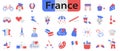 Welcome to France. Sights of France in the colors of the French flag. Vector icons about France Royalty Free Stock Photo