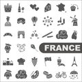 Welcome to France. Sights of France. Dark icons. Vector icons about France Royalty Free Stock Photo