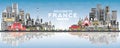 Welcome to France Skyline with Gray Buildings, Blue Sky and Reflections Royalty Free Stock Photo